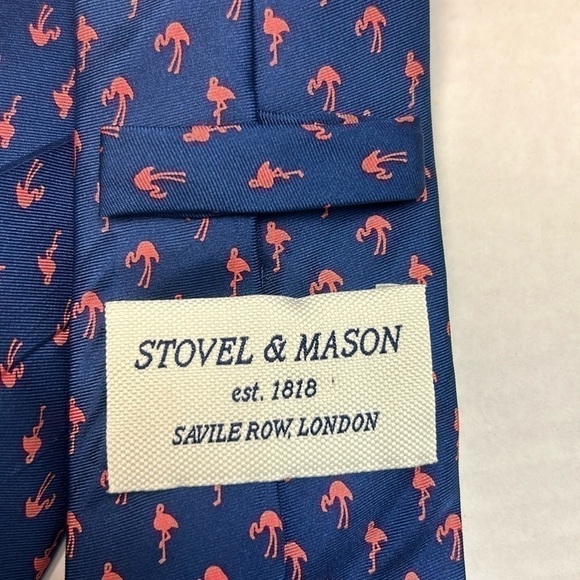 Stovel & Mason Silk Savile Row London Flamingo Print Hand finished Tie - Picture 2 of 4